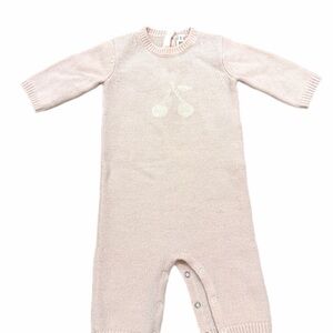Bonpoint Tilouana cashmere jumpsuit in pink with a cherry motif- Size 3m